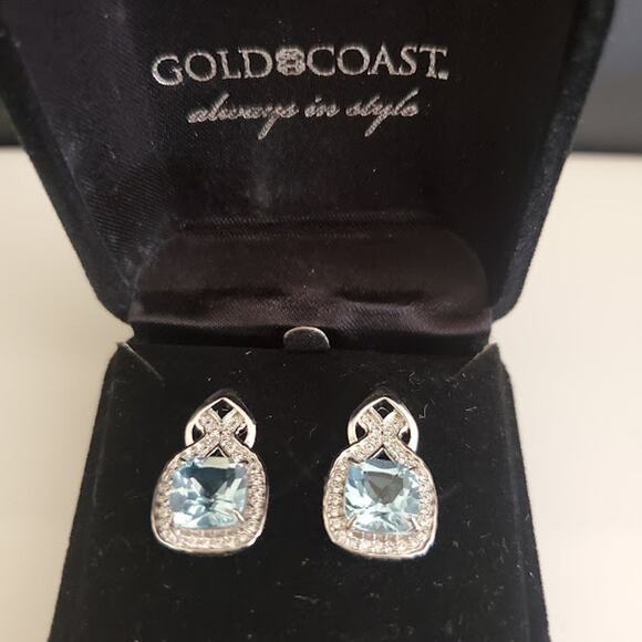 Gold Coast Earrings Platinum Plated Aquamarine‎ CZ Romantic Feminine Bling NIB - Picture 3 of 6